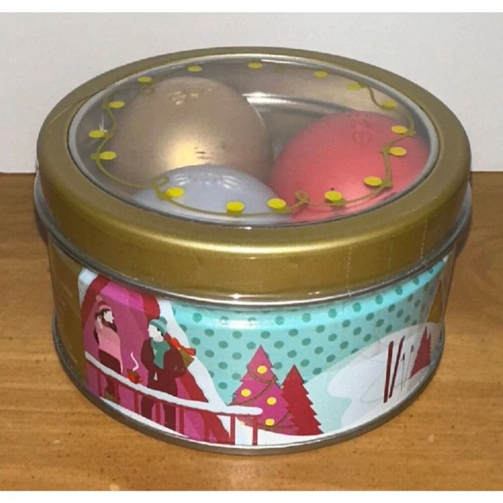 EOS Holiday Lip Balm Trio Tin Snow, Fireside Chai, Pomegranate LTD EDTN *SEALED